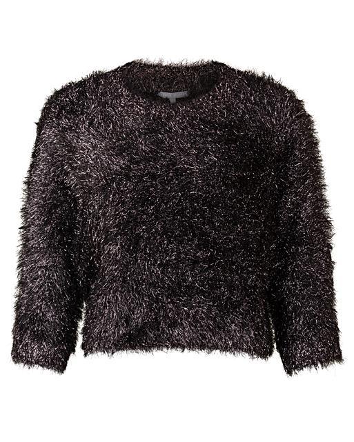 Tinsel Cropped Black Knitted Jumper Oliver Bonas