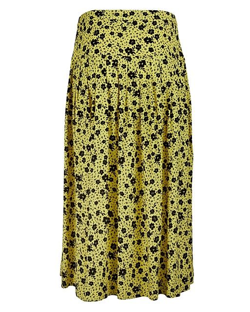 Martha Yellow Floral Print Midi Skirt | Oliver Bonas