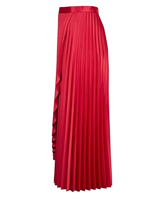 Satin Pleated Red Wrap Midi Skirt | Oliver Bonas