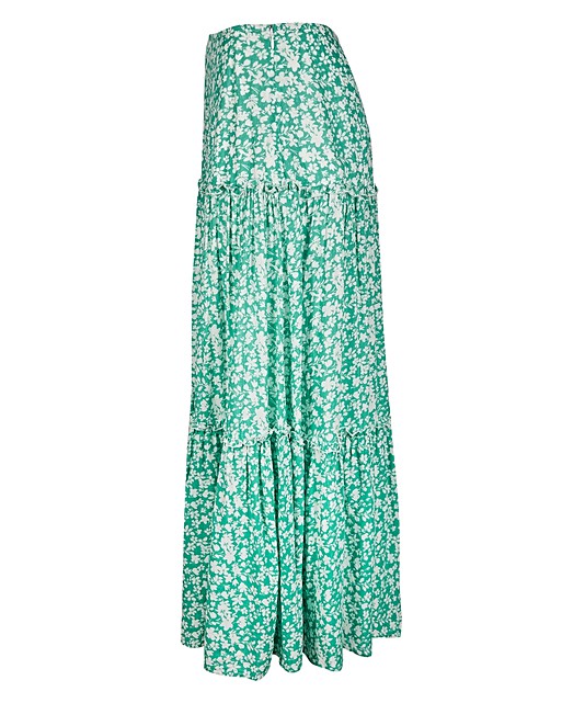 Two Tone Bloom Green Floral Print Midi Skirt | Oliver Bonas