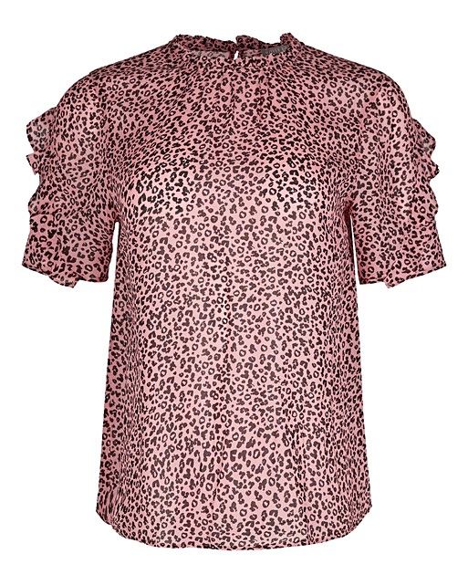 Leopard Print Pink High Neck Blouse | Oliver Bonas US