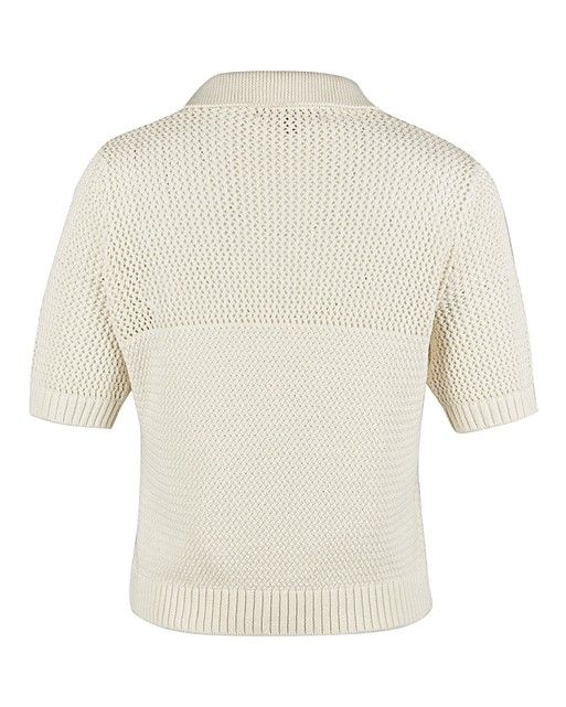 Mesh Stitch White Knitted Polo Top | Oliver Bonas