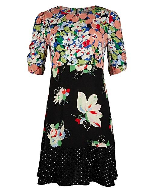 Patched Floral Print & Polka Dot Black Mini Dress | Oliver Bonas
