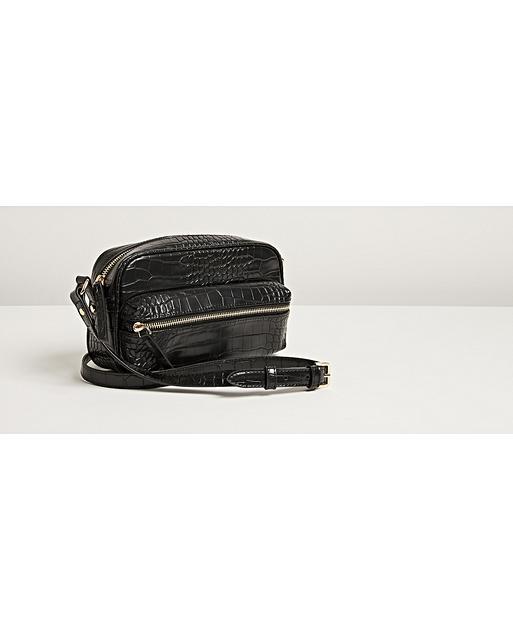 Kiara Faux Crock Croc Black Camera Crossbody Bag Oliver Bonas