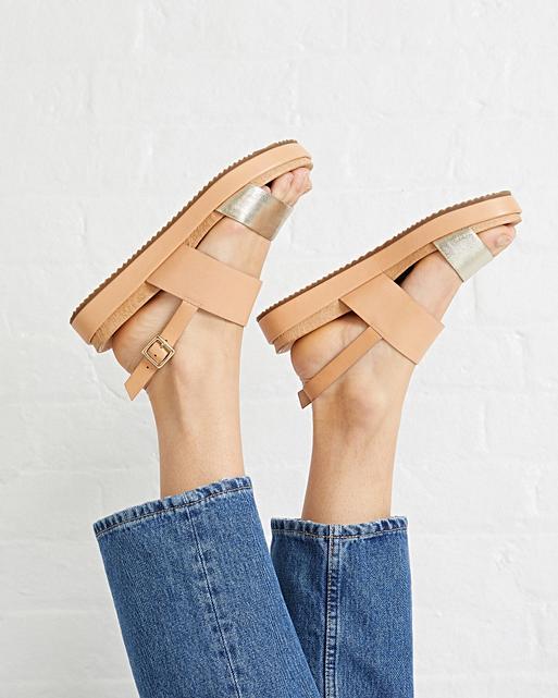 Silver Double Strap Metallic Leather Flatform Sandals Oliver Bonas