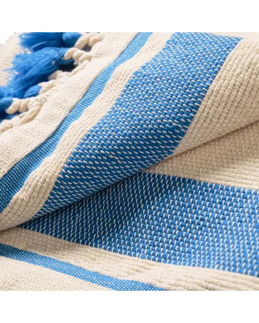 Blue Striped Tassel Throw Oliver Bonas