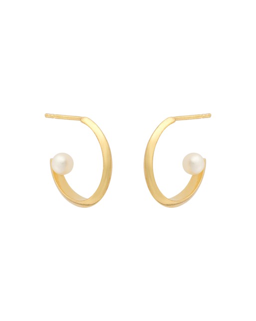 Pascale Floating Pearl Gold Plated Hoop Earrings | Oliver Bonas