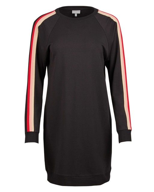 Stripe Trim Black Sweat Dress | Oliver Bonas