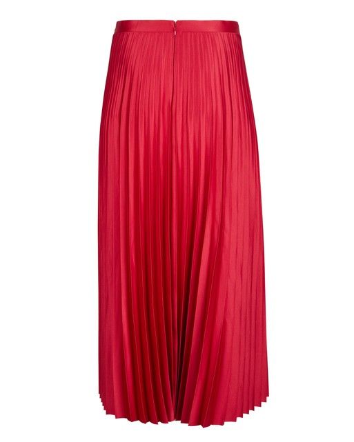 Satin Pleated Red Wrap Midi Skirt | Oliver Bonas