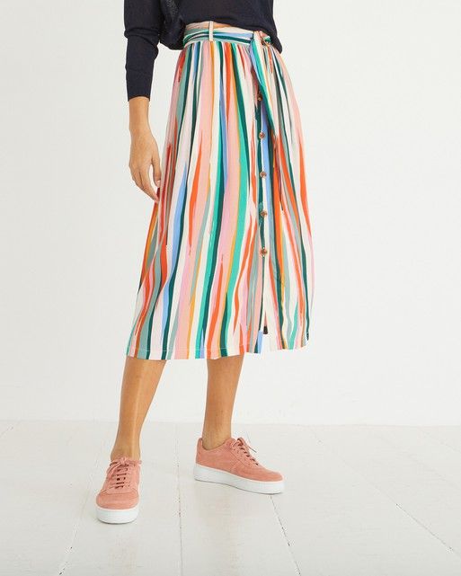Paintbrush Stripe Belted Midi Skirt | Oliver Bonas