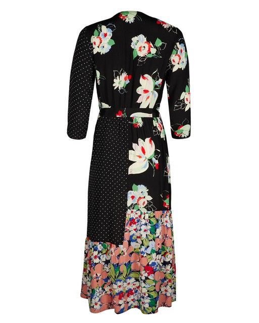 Patched Floral Print & Polka Dot Black Midi Wrap Dress | Oliver Bonas