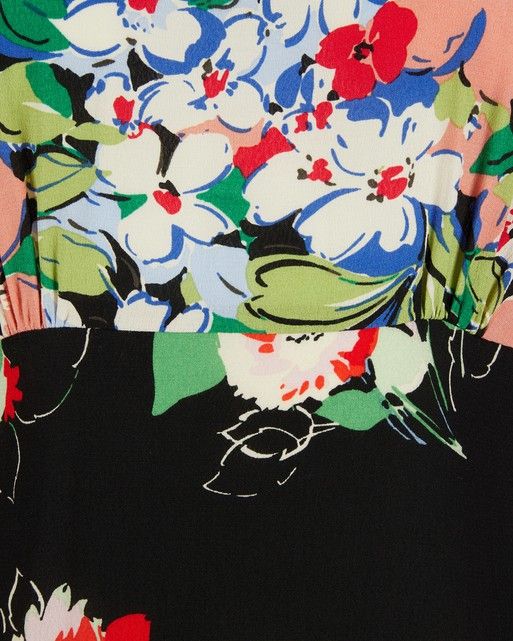 Patched Floral Print & Polka Dot Black Mini Dress | Oliver Bonas US