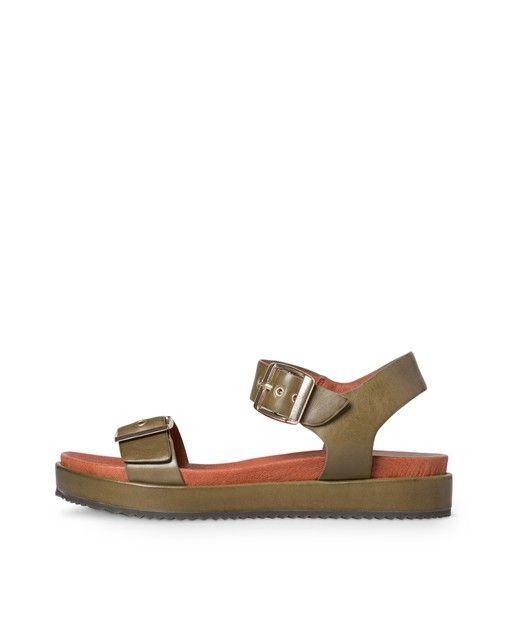 Khaki Leather Flatform Sandals | Oliver Bonas US