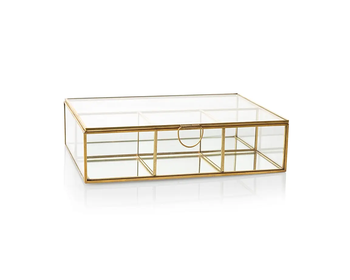 Large Gold & Glass Mirrored Jewellery Box Oliver Bonas