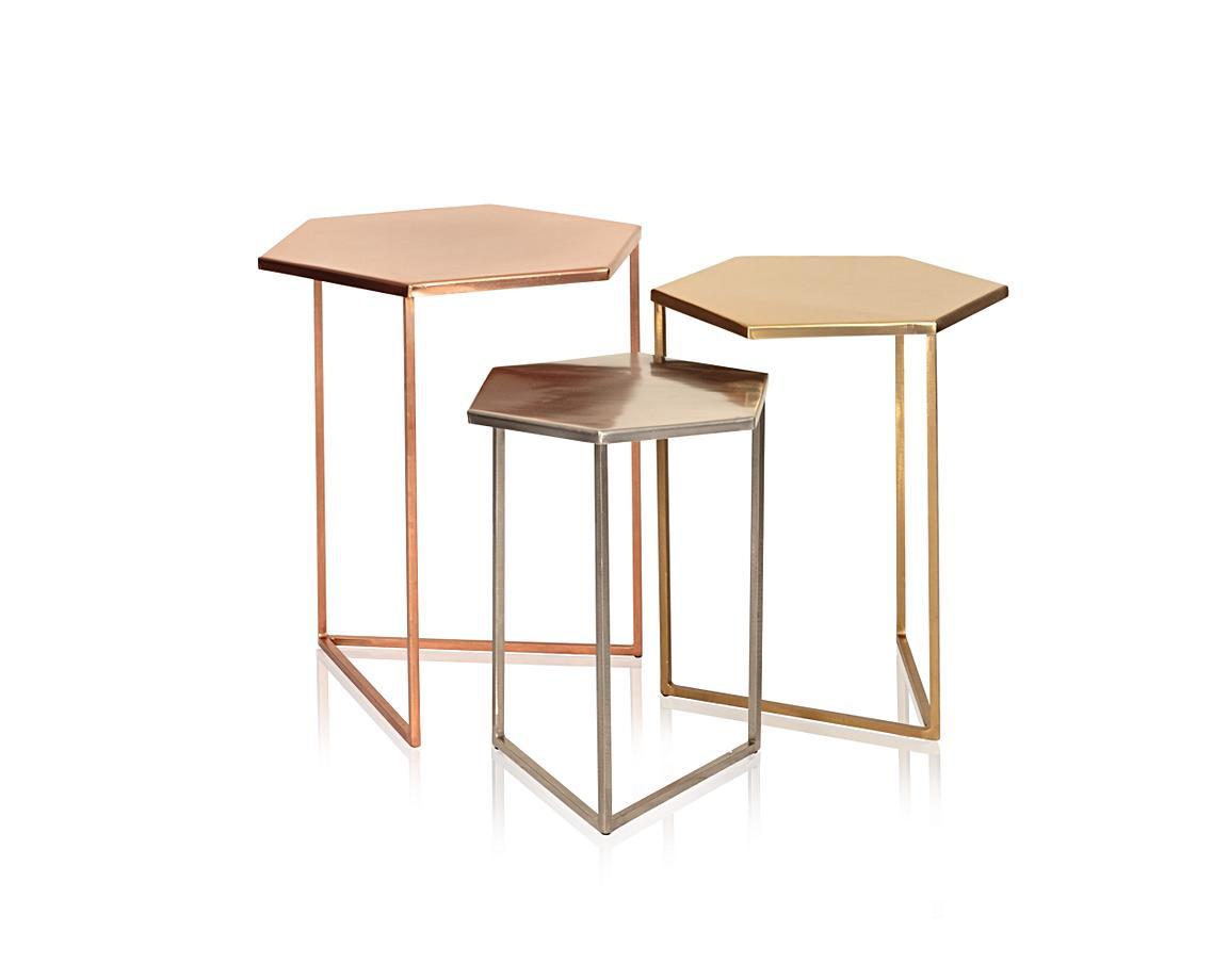 Set of Three Hexagon Metallic Nesting Tables Oliver Bonas