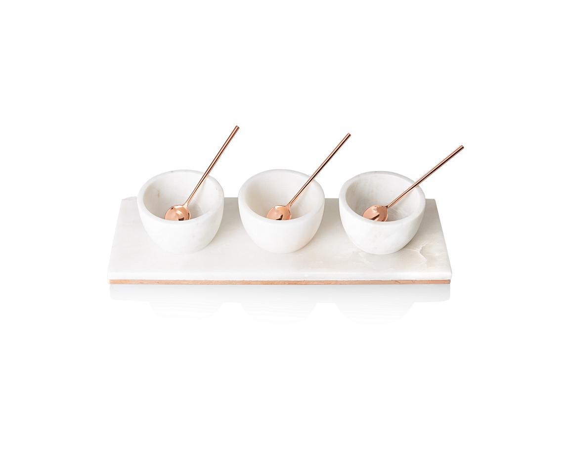 Marble & Copper Condiment Set with Spoons Oliver Bonas