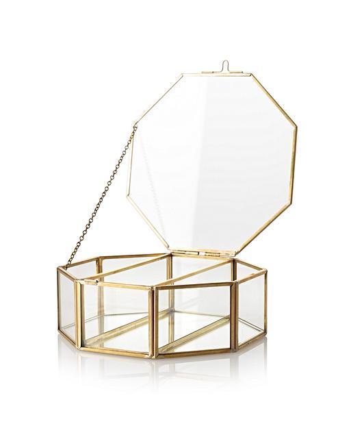 Octagon Gold & Glass Mirrored Jewellery Box Oliver Bonas