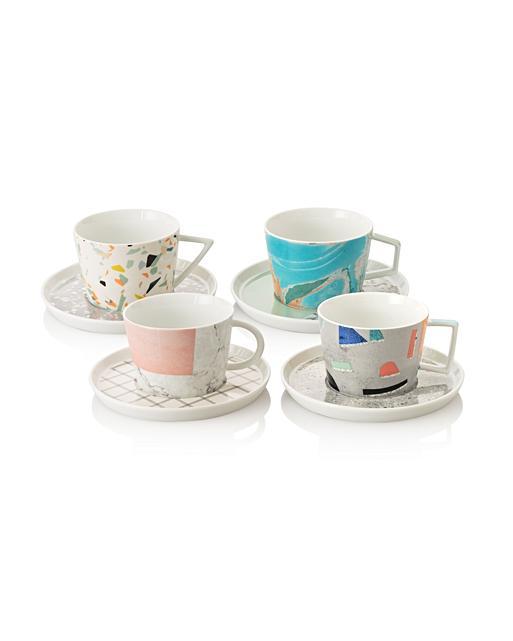 Carrara Set of Four Tea Cups & Saucers Oliver Bonas