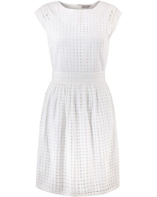 White Geo Square Cutwork Dress | Oliver Bonas